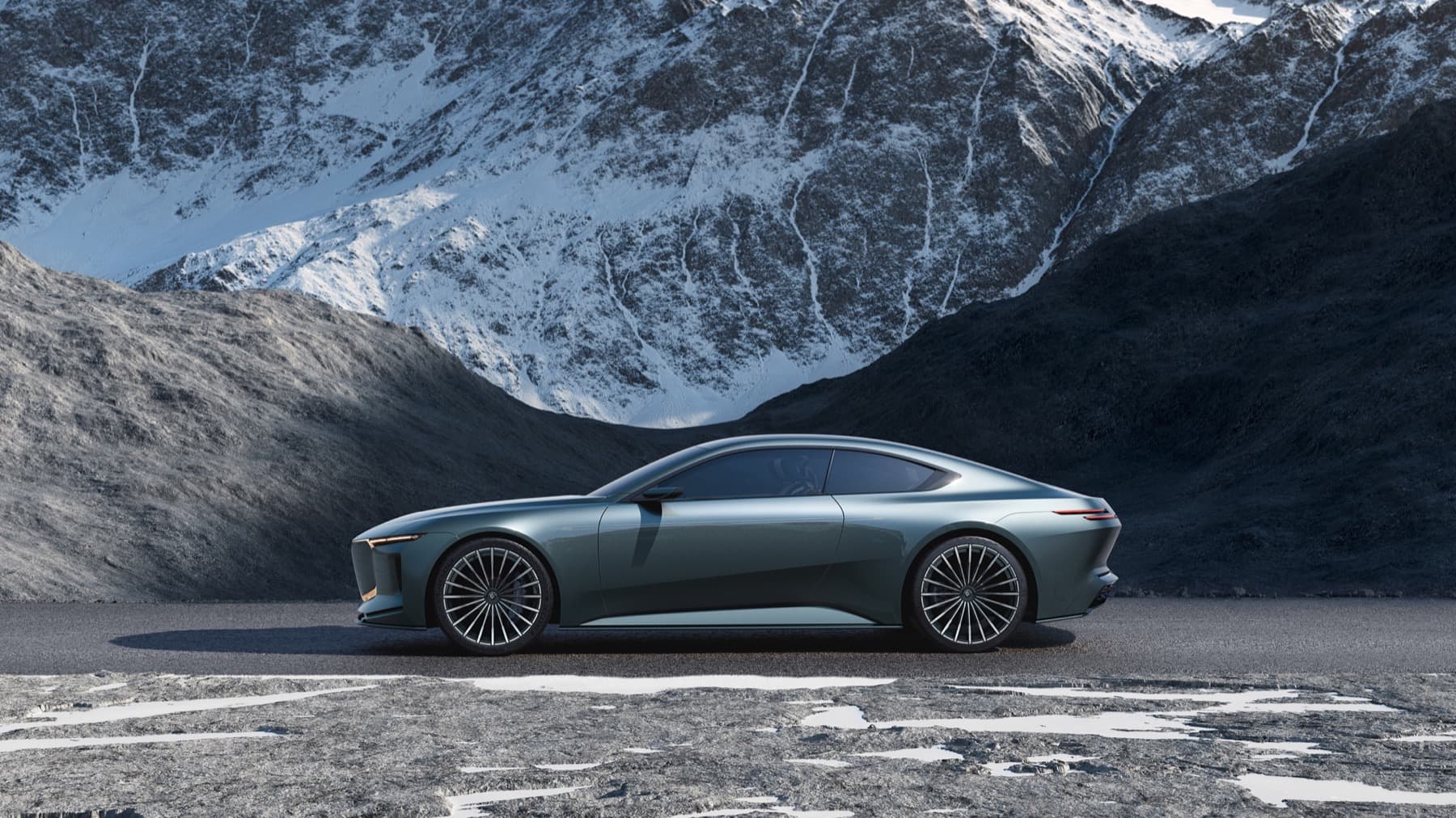 The Vision BMW Alpina concept in side profile — a V8-powered luxury coupé design study revealed at the 2026 Concorso d'Eleganza Villa d'Este