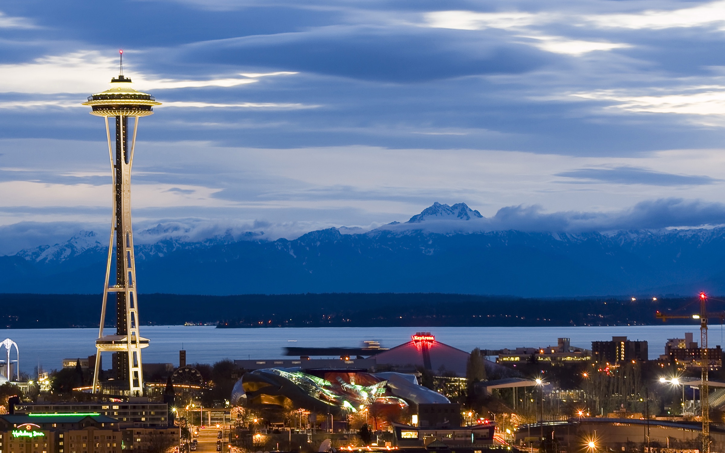 Seattle Center with the Space Needle at dusk